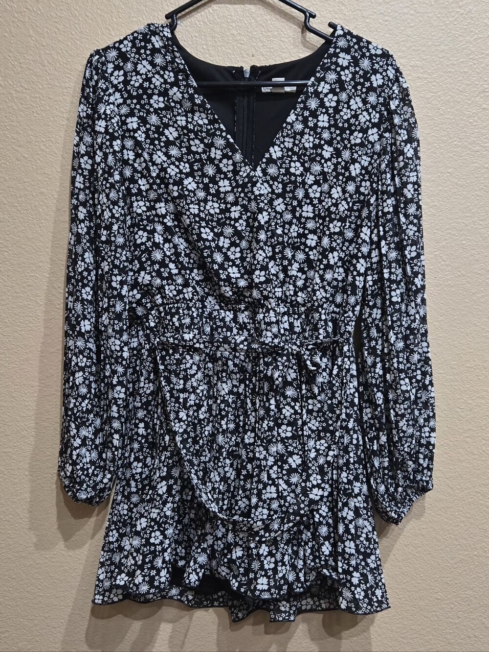 Cato Black and White Floral Tie-Waist Jumper
